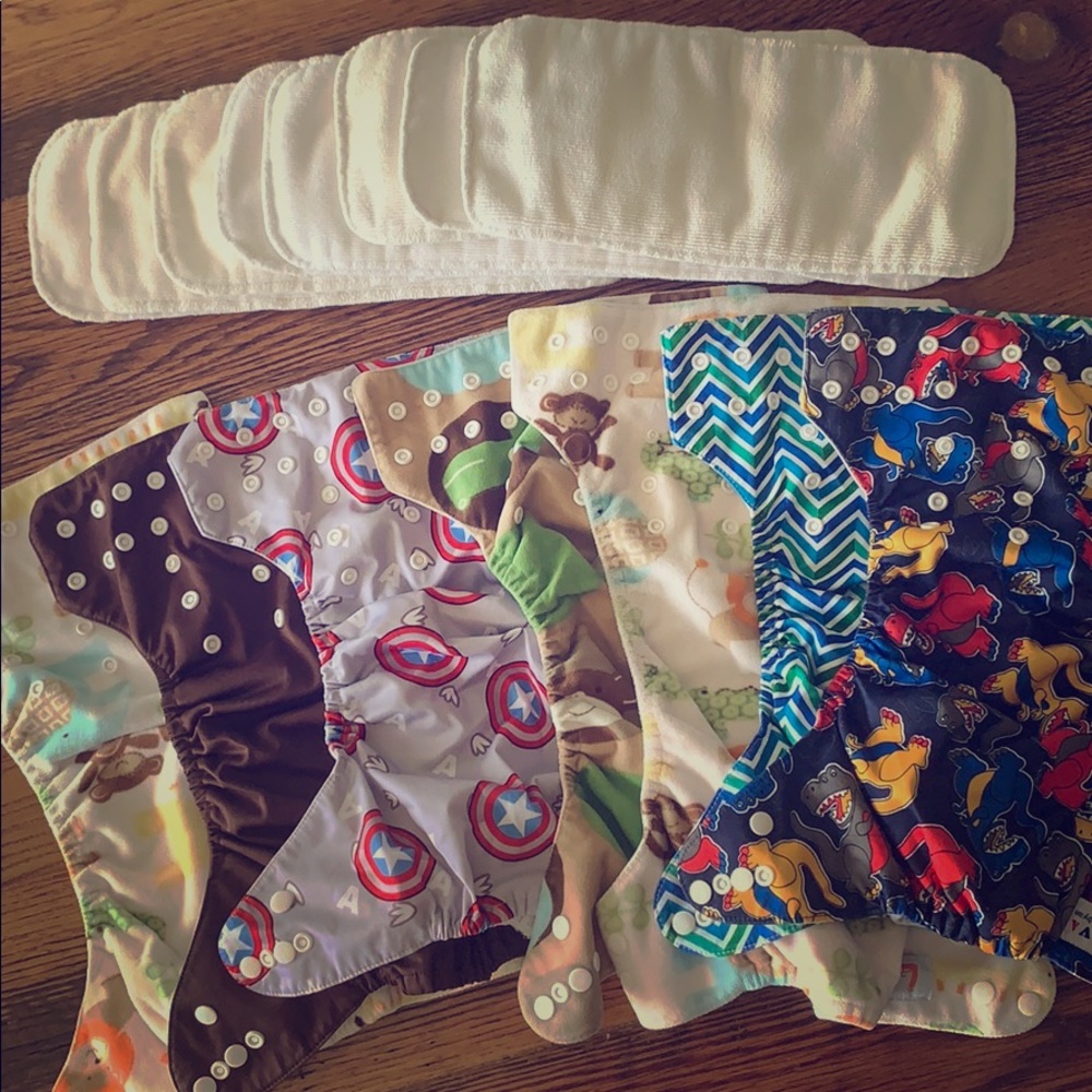 Cloth Diapers set of 7 pocket diapers & 10 inserts